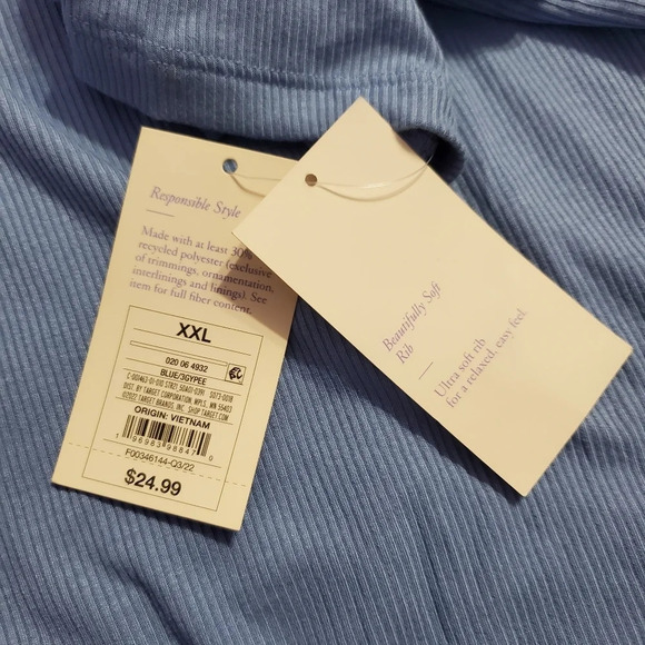 NWT Stars Above Women's Beautifully Soft Ribbed Drop Shoulder Pajama Top XXL - Picture 5 of 6